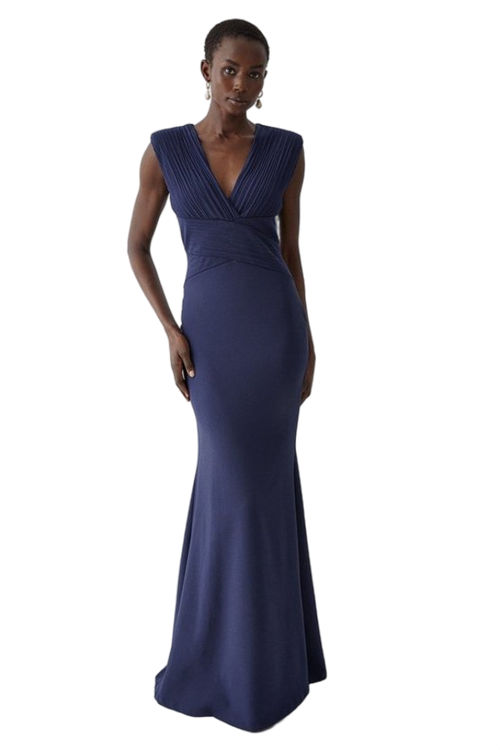 Jacques Vert Navy Micro Pleat Shaping Bodice Bridesmaids Maxi Dress BCC04919