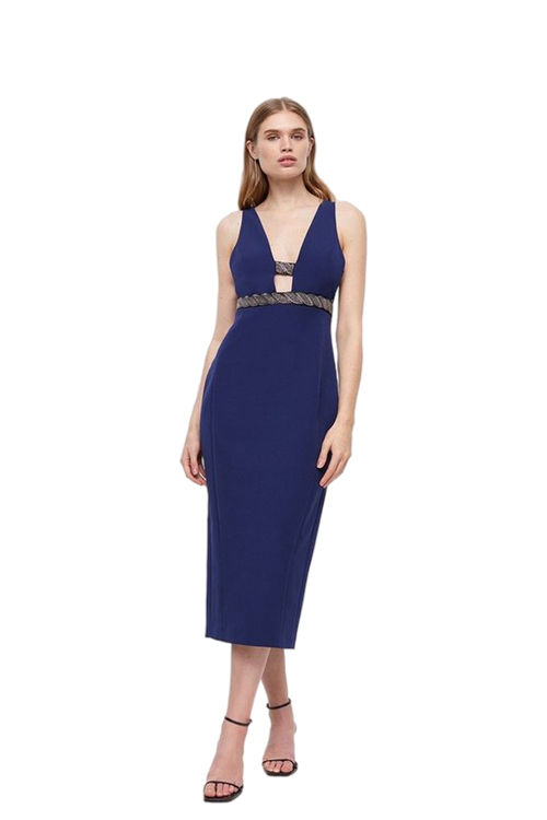 Jacques Vert Navy Midi Pencil Dress With Embellished Waist BCC04416