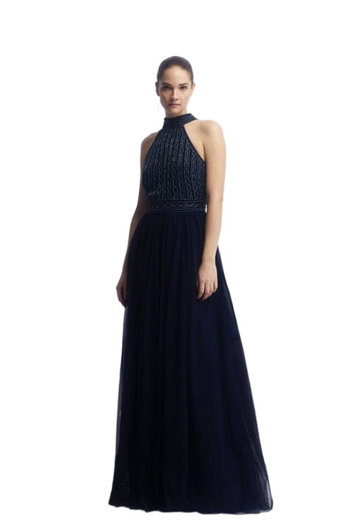 Jacques Vert Navy Mixed Bead Halter Neck Two In One Bridesmaids Dress BCC04399