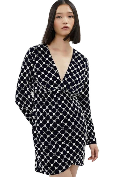 Jacques Vert Navy Pearl Embellished Long Sleeve Mini Dress BCC03465