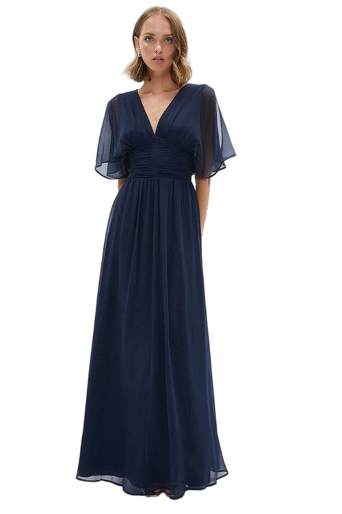 Jacques Vert Navy Petite Angel Sleeve Chiffon Maxi Dress BCC02609