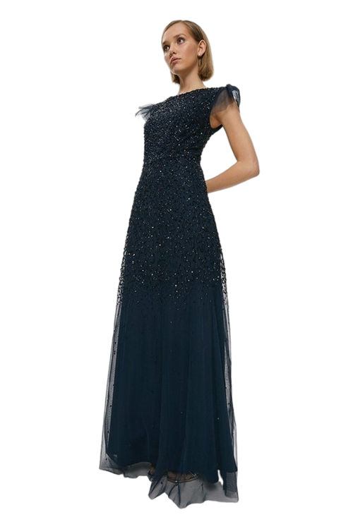 Jacques Vert Navy Petite Angel Sleeve Sequin Maxi Dress BCC00282