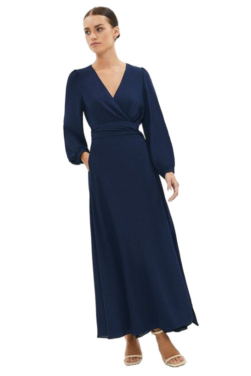 Jacques Vert Navy Petite Belted Maxi Wrap Dress BCC03527