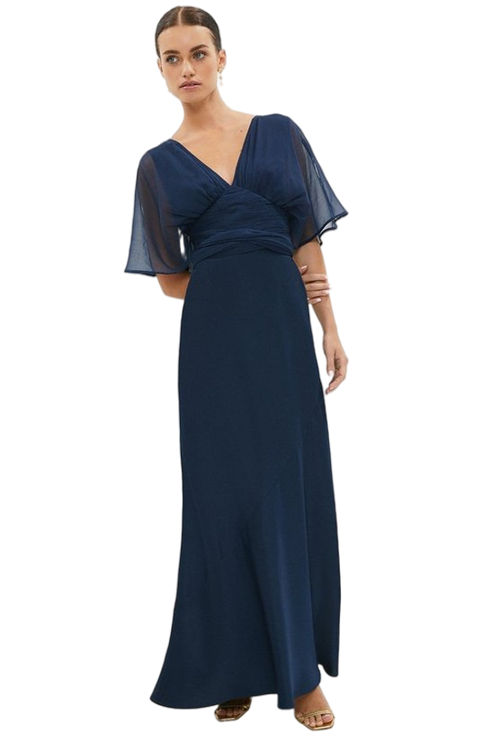 Jacques Vert Navy Petite Chiffon Angel Sleeve Satin Maxi Dress BCC02669