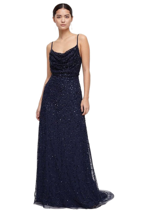 Jacques Vert Navy Petite Cowl Neck Strappy Sequin Maxi Dress BCC04120