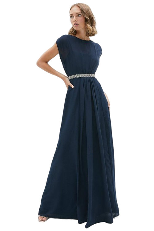 Jacques Vert Navy Petite Embellished Belt Maxi Dress BCC03099