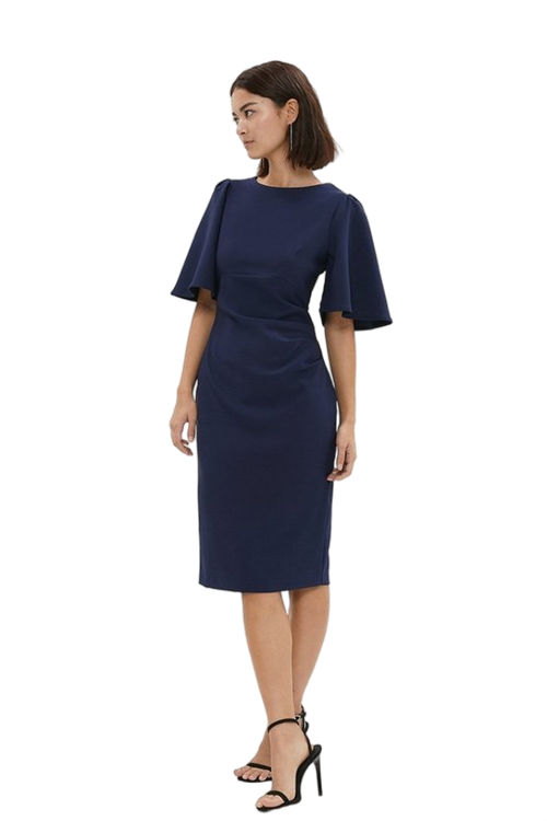 Jacques Vert Navy Petite Flare Sleeve Crepe Dress BCC04130