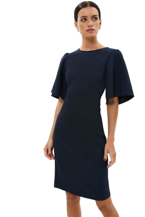 Jacques Vert Navy Petite Flare Sleeve Ruche Midi Dress BCC00391