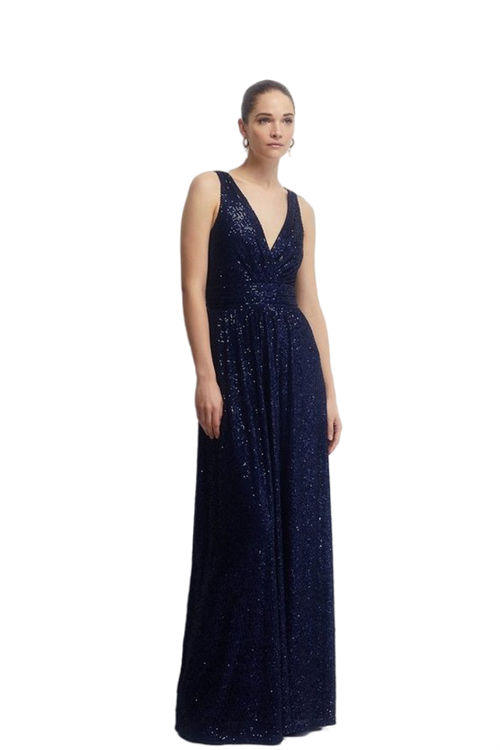 Jacques Vert Navy Petite Plunge Sequin Bridesmaids Maxi Dress BCC04442