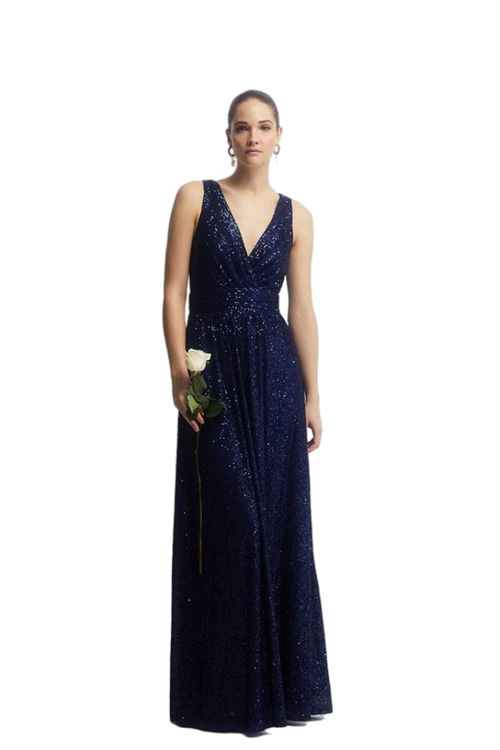 Jacques Vert Navy Plunge Sequin Bridesmaids Maxi Dress BCC04454