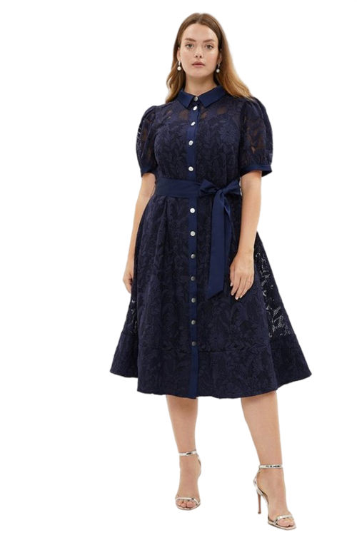 Jacques Vert Navy Plus Embroidered Mesh Shirt Dress BCC03994