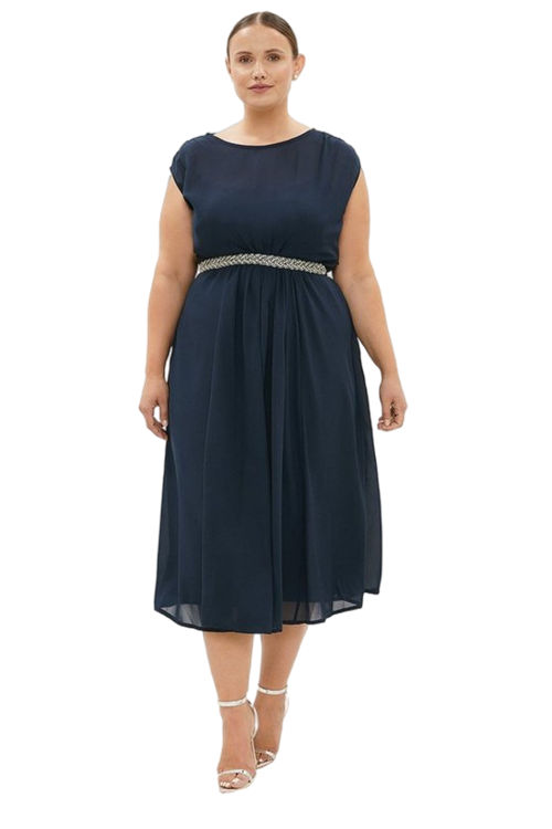 Jacques Vert Navy Plus Size Embellished Belt Midi Dress BCC03092