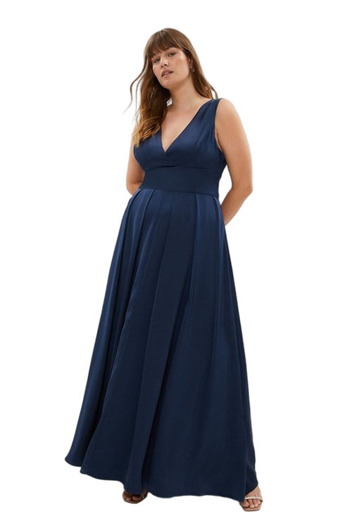 Jacques Vert Navy Plus Size Full Skirted Satin Maxi Dress BCC03124