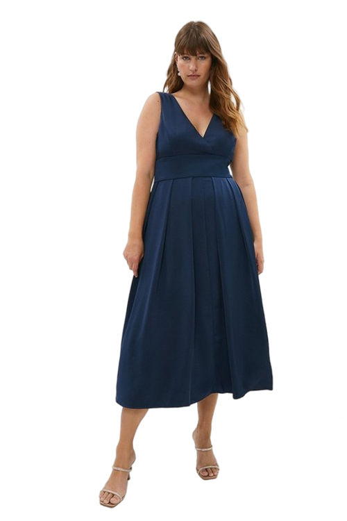 Jacques Vert Navy Plus Size Full Skirted Satin Midi Dress BCC03127