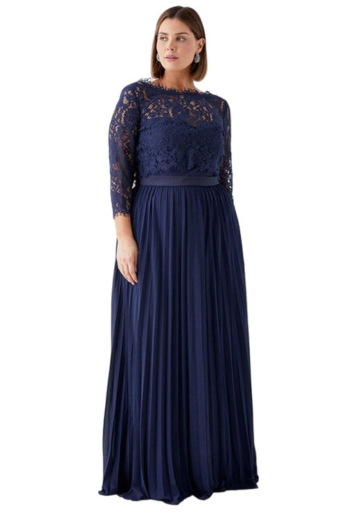 Jacques Vert Navy Plus Size Removable Lace Top Bandeau Bridesmaid Dress BCC04977