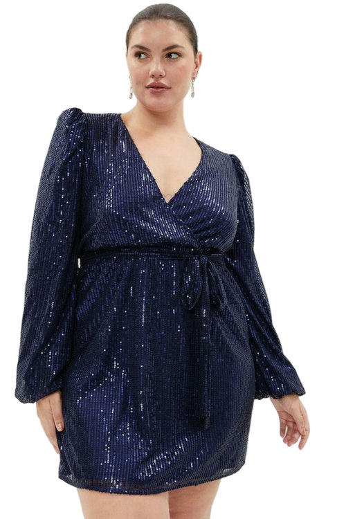 Jacques Vert Navy Plus Size Sequin Low V Neck Dress ACC03340