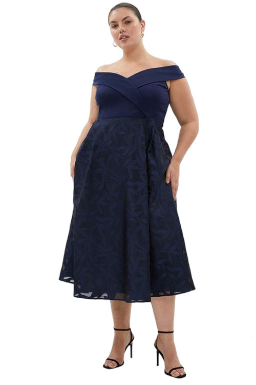 Jacques Vert Navy Plus Size Wrap Bardot 2 In 1 Midi Dress BCC02482