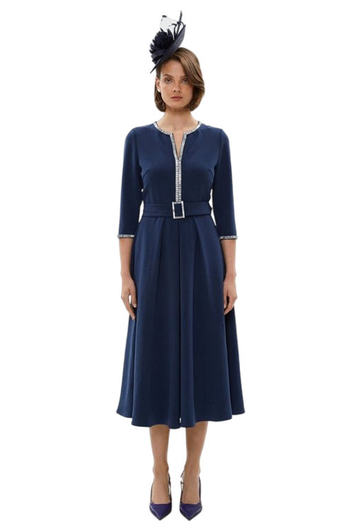 Jacques Vert Navy Premium Embellished Notch Neck Midi Dress BCC01812