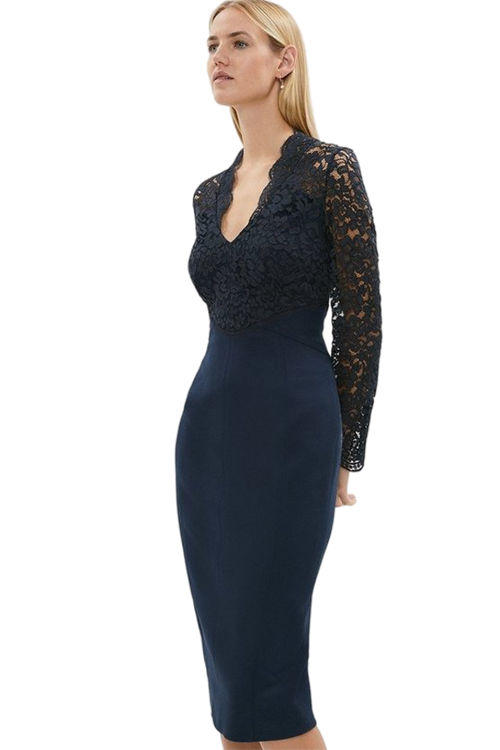 Jacques Vert Navy Premium Lace Top Pencil Skirt Midi Dress BCC01740