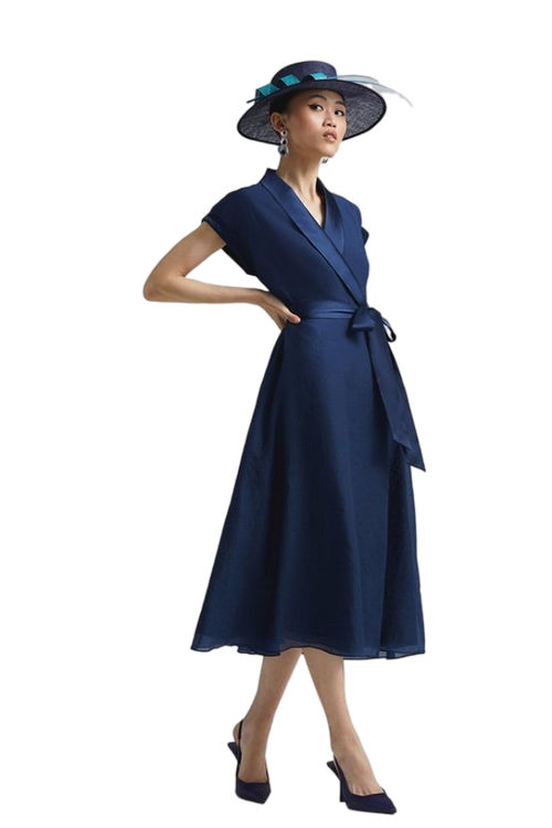 Jacques Vert Navy Premium Organza Tuxe Wrap Midi Dress BCC02004