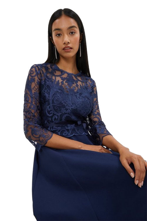 Jacques Vert Navy Premium Placement Lace Crepe Skirt Midi Dress BCC03061