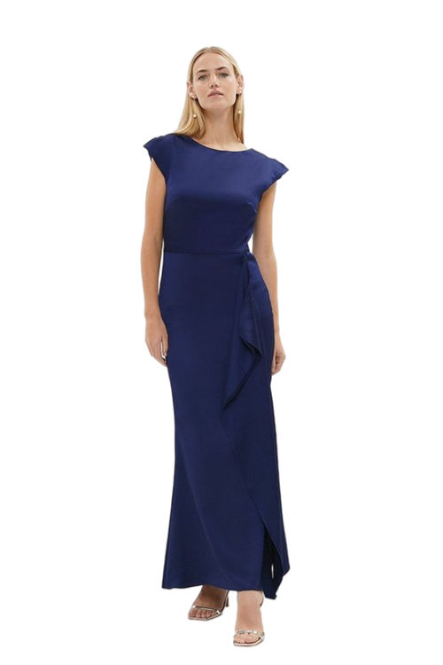 Jacques Vert Navy Premium Ruffle Skirt Cowl Back Maxi Dress ACC00973