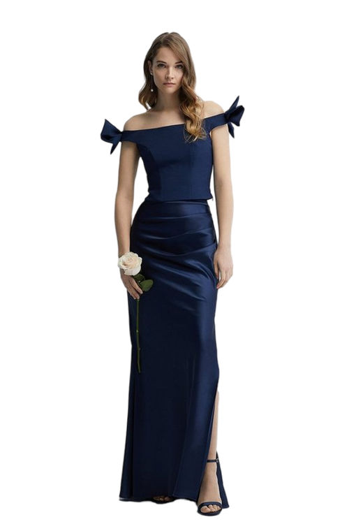 Jacques Vert Navy Premium Satin Figure Shaping Bridesmaids Maxi Skirt BCC04592