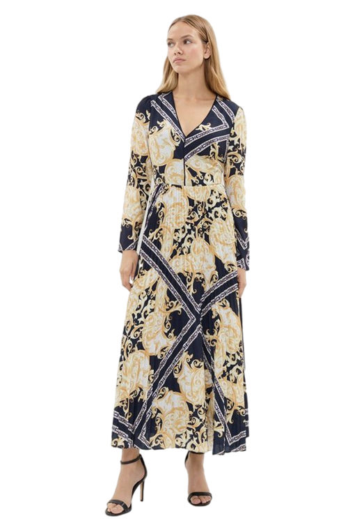 Jacques Vert Navy Printed Tipped V Neck Maxi Dress BCC02130