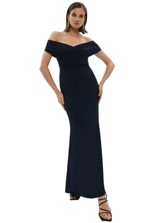 Jacques Vert Navy Ruched Bardot Fishtail Maxi Dress BCC01092