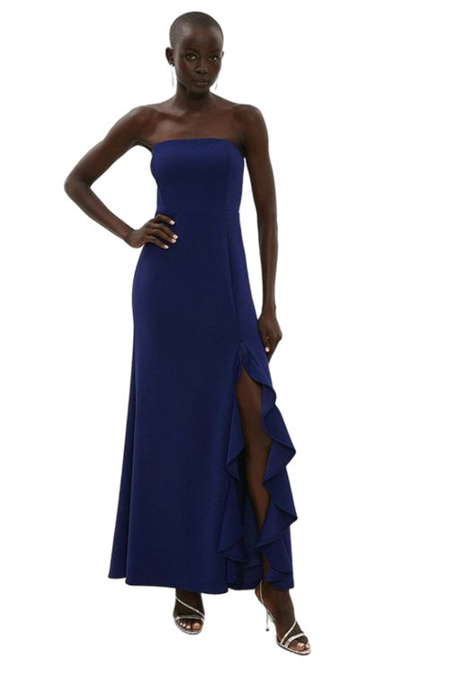 Jacques Vert Navy Ruffle Detail Bandeau Scuba Crepe Maxi Dress BCC00928