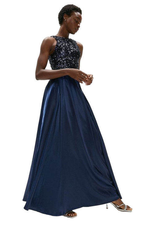 Jacques Vert Navy Satin Maxi Skirt ACC01309