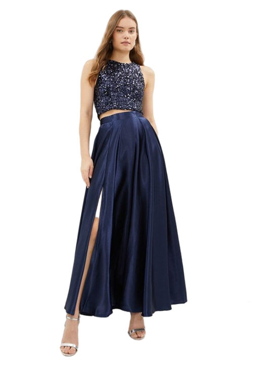 Jacques Vert Navy Satin Maxi Skirt BCC02946