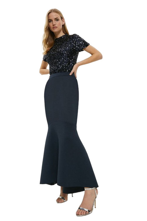 Jacques Vert Navy Scuba Fishtail Maxi Skirt BCC00781