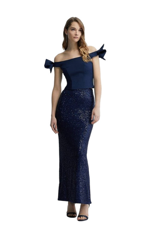 Jacques Vert Navy Sequin Column Split Detail Bridesmaids Maxi Skirt BCC04522