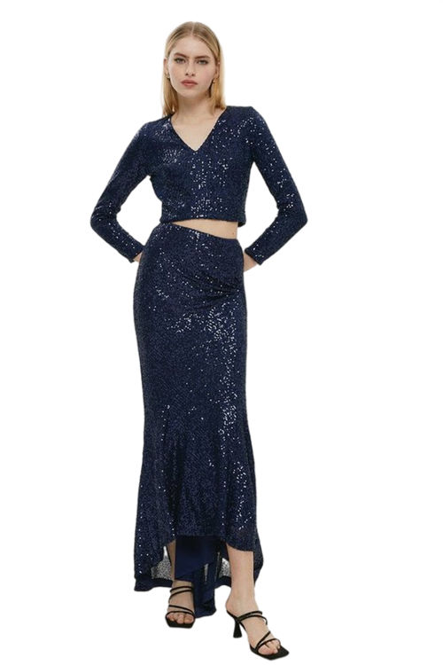 Jacques Vert Navy Sequin Maxi Skirt BCC00556