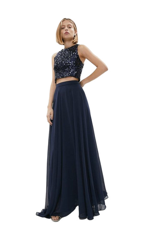 Jacques Vert Navy Soft Drape Maxi Skirt BCC01412