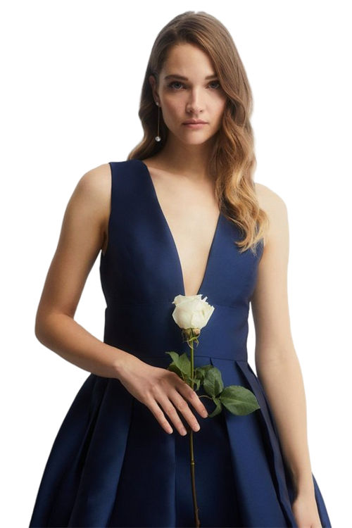 Jacques Vert Navy Structured Deep V Full Midi Dress BCC03121