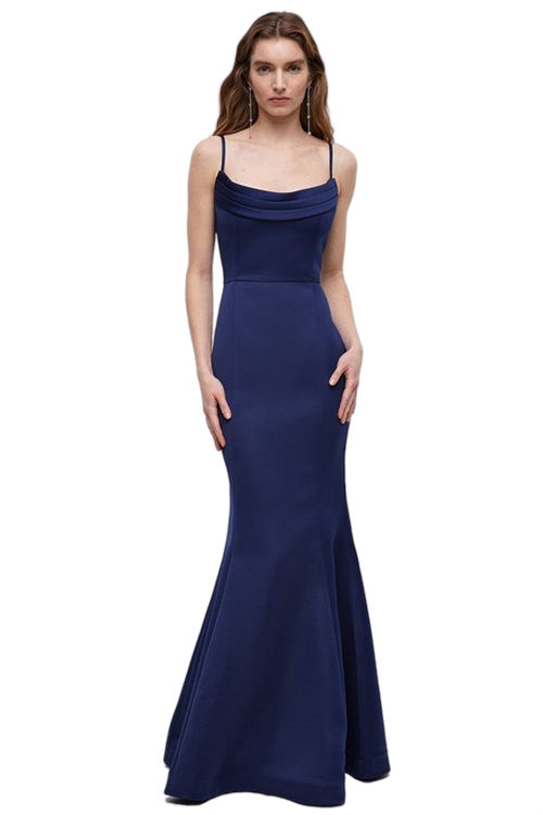 Jacques Vert Navy Structured Satin Cowl Neck Bridesmaid Fishtail Maxi BCC04780