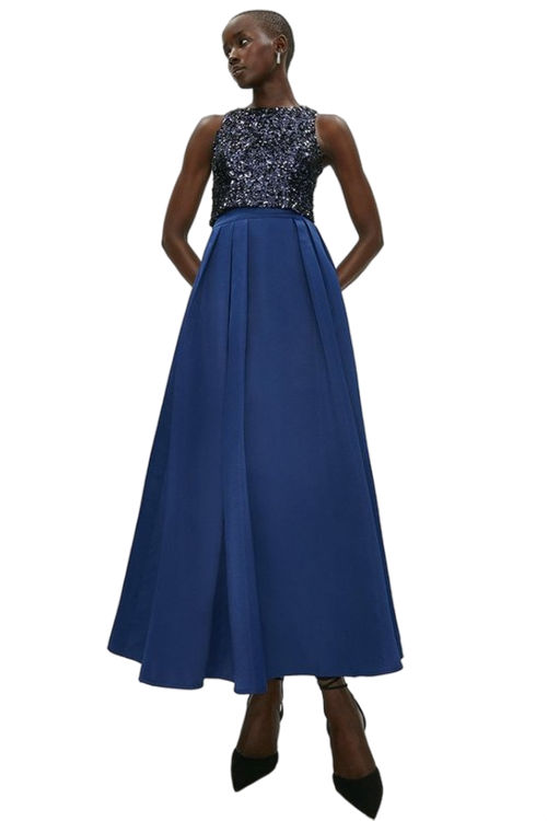 Jacques Vert Navy Structured Satin Maxi Skirt ACC01270