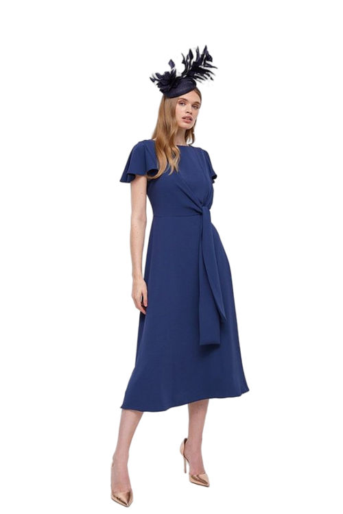 Jacques Vert Navy Tie Waist Midi Dress BCC03298