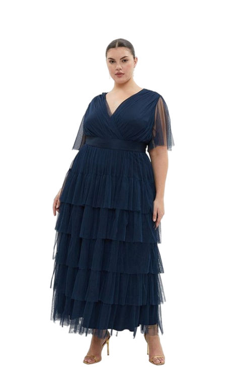 Jacques Vert Navy Tulle Wrap Tiered Hem Maxi Dress BCC03688