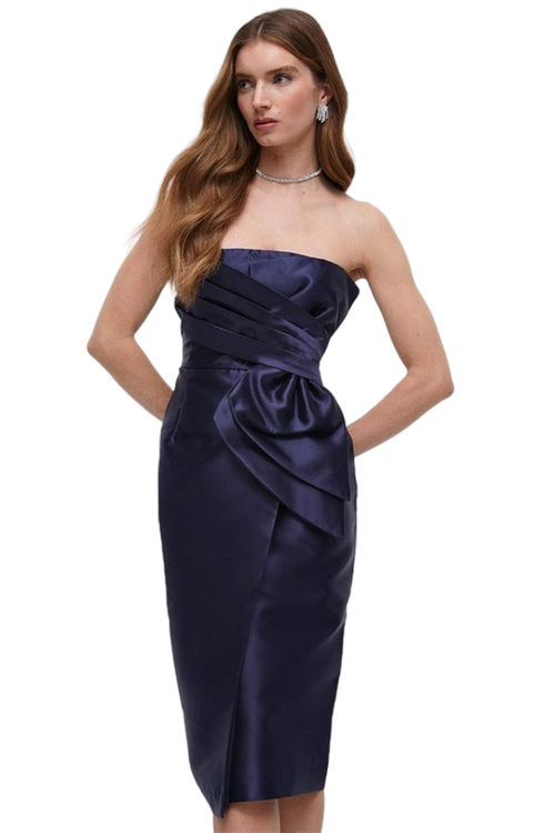 Jacques Vert Navy Twill Bow Midi Pencil Dress BCC04495