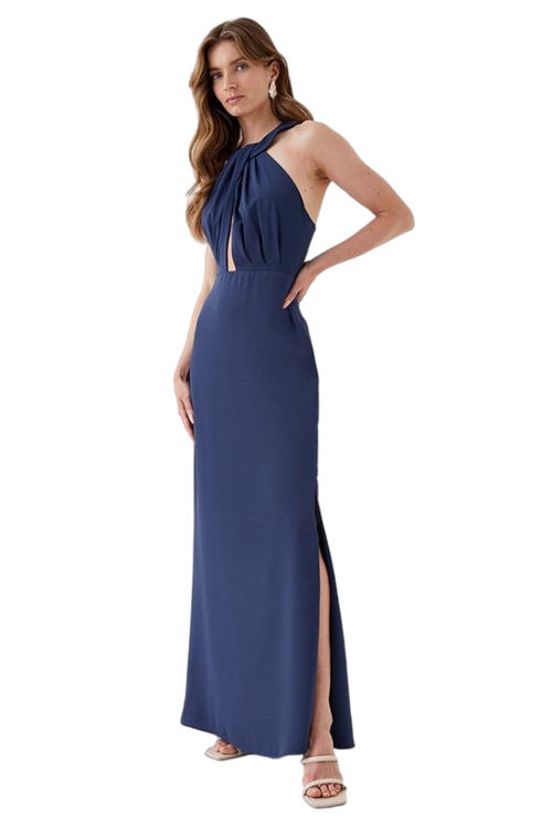 Jacques Vert Navy Twist Halterneck Maxi Dress BCC05519