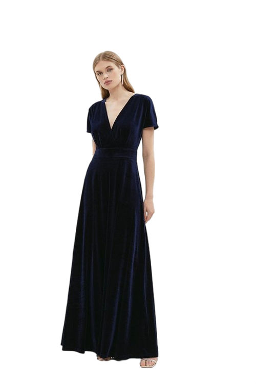 Jacques Vert Navy V Neck Velvet Maxi Dress BCC04309