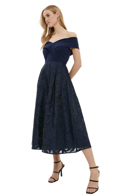 Jacques Vert Navy Wrap Bardot 2 In 1 Midi Dress BCC01128