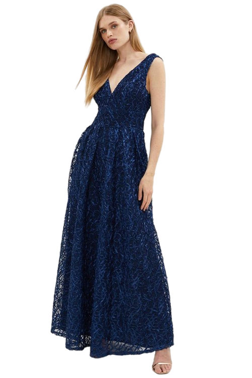 Jacques Vert Navy Wrap Front Embroidered Full Skirt Maxi Dress BCC03252