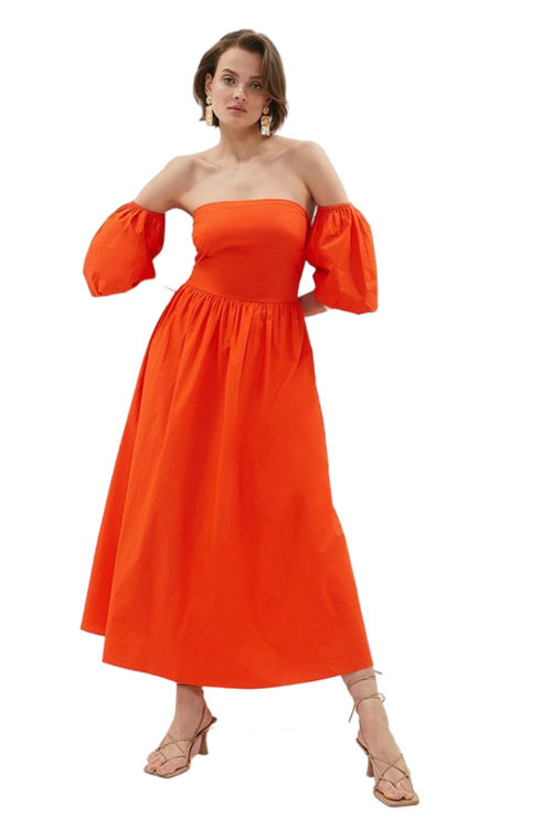 Jacques Vert Orange Bandeau Poplin Dress With Detachable Sleeves BCC01435