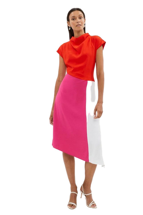 Jacques Vert Orange Colour Block Cowl Midi Dress BCC02820