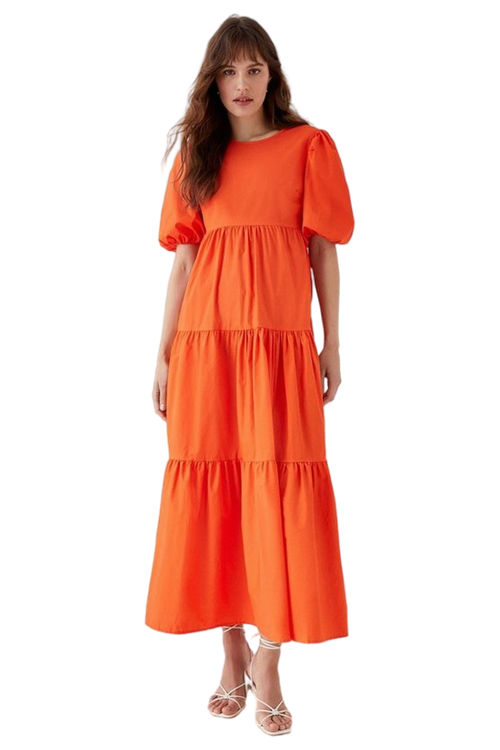 Jacques Vert Orange Cotton Tiered Keyhole Maxi Dress BCC05366