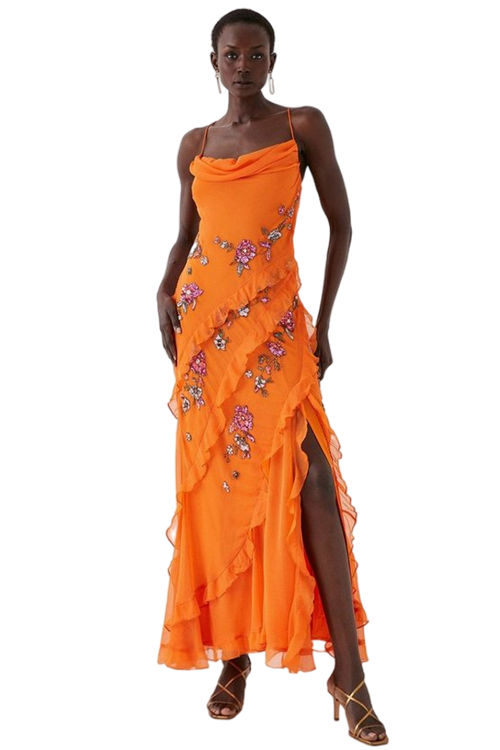 Jacques Vert Orange Embellished Strappy Tie Back Maxi Dress BCC05443